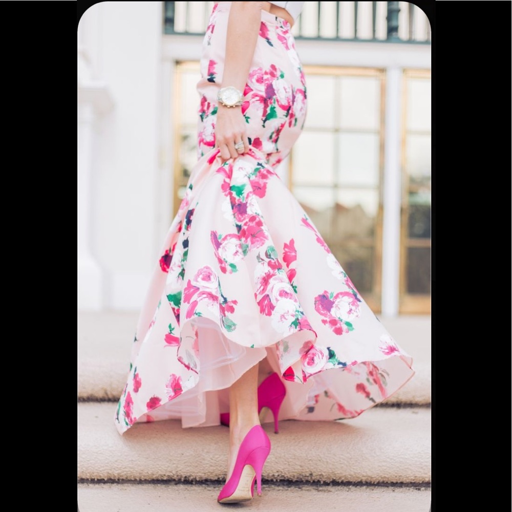 Xscape trumpet skirt two piece prom dress skirt 2 pc pink purple white floral